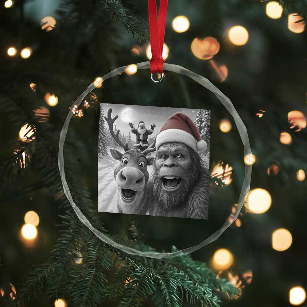 Funny Bigfoot Selfie Christmas Crystal Glass Ornament Santa Reindeer Sasquatch Xmas TS14 Print Your Wear