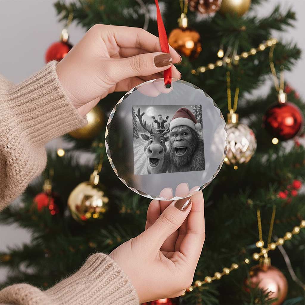 Funny Bigfoot Selfie Christmas Crystal Glass Ornament Santa Reindeer Sasquatch Xmas TS14 Print Your Wear