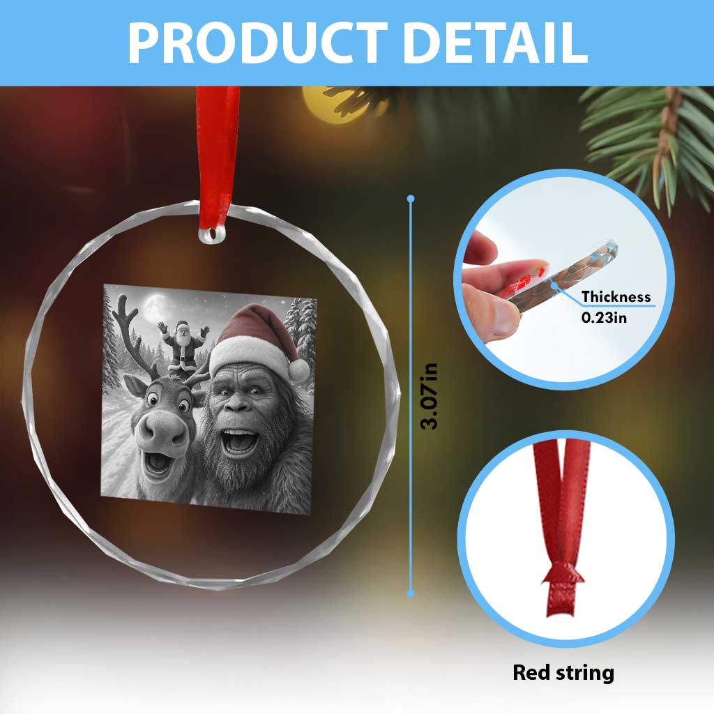 Funny Bigfoot Selfie Christmas Crystal Glass Ornament Santa Reindeer Sasquatch Xmas TS14 Print Your Wear