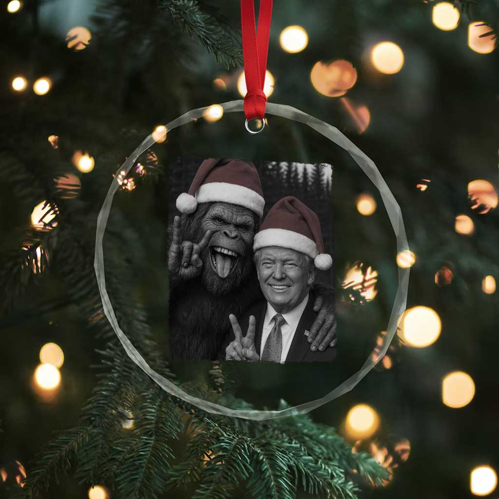 Funny Bigfoot Selfie Christmas Crystal Glass Ornament Sasquatch Trump Meme TS14 Print Your Wear