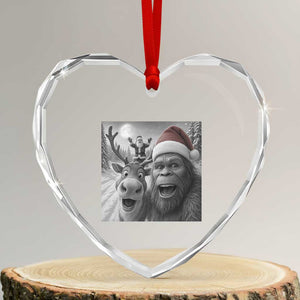 Funny Bigfoot Selfie Christmas Heart Crystal Glass Ornament Santa Reindeer Sasquatch Xmas TS14 Transparent Glass 3'' Heart Print Your Wear