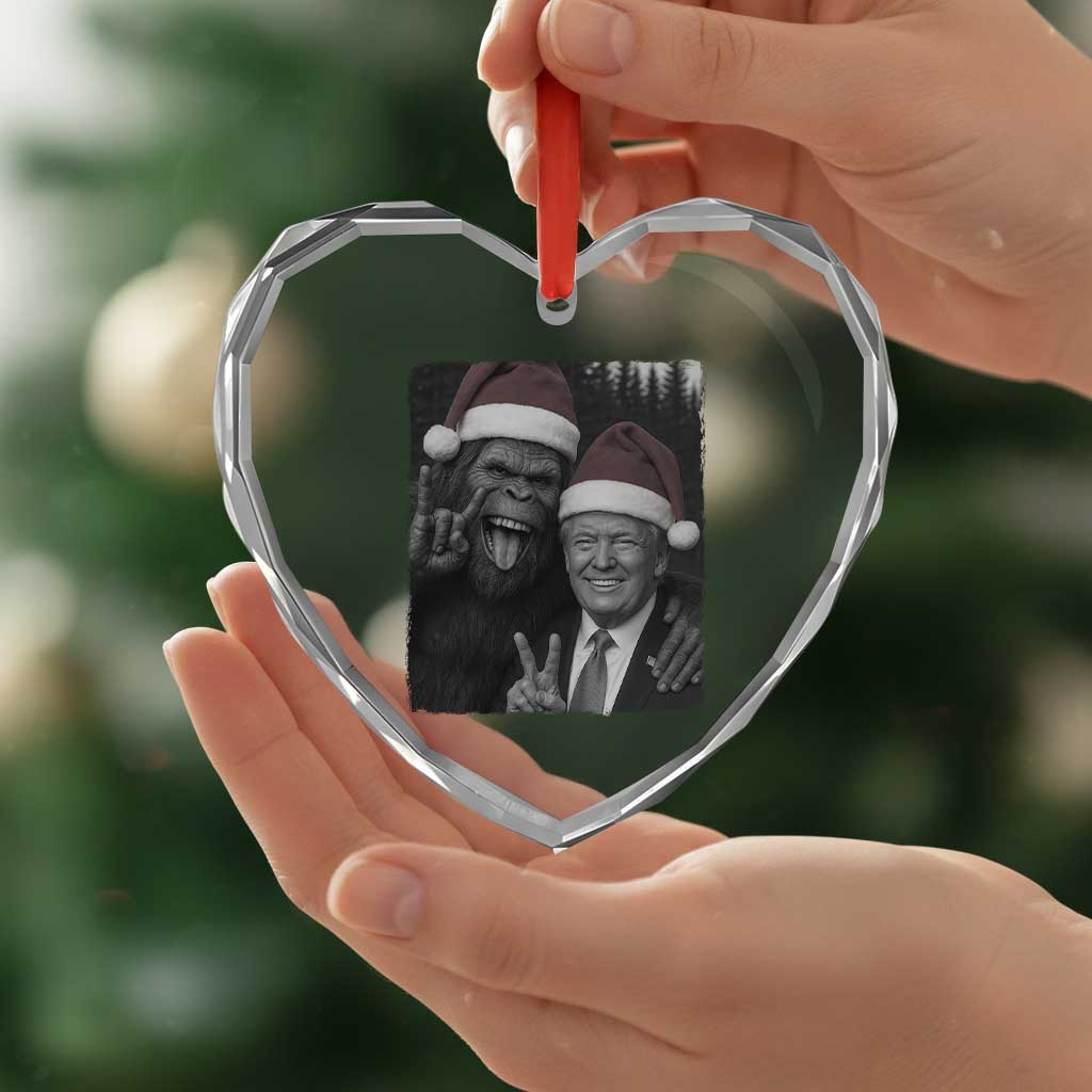Funny Bigfoot Selfie Christmas Heart Crystal Glass Ornament Sasquatch Trump Meme TS14 Print Your Wear