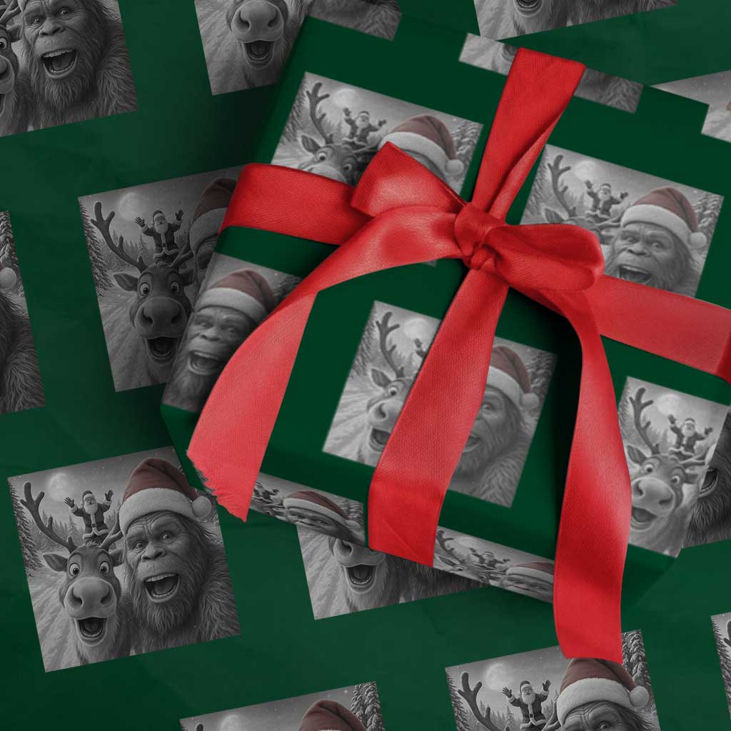 Funny Bigfoot Selfie Christmas Wrapping Paper Roll Santa Reindeer Sasquatch Xmas TS14 Green Print Your Wear