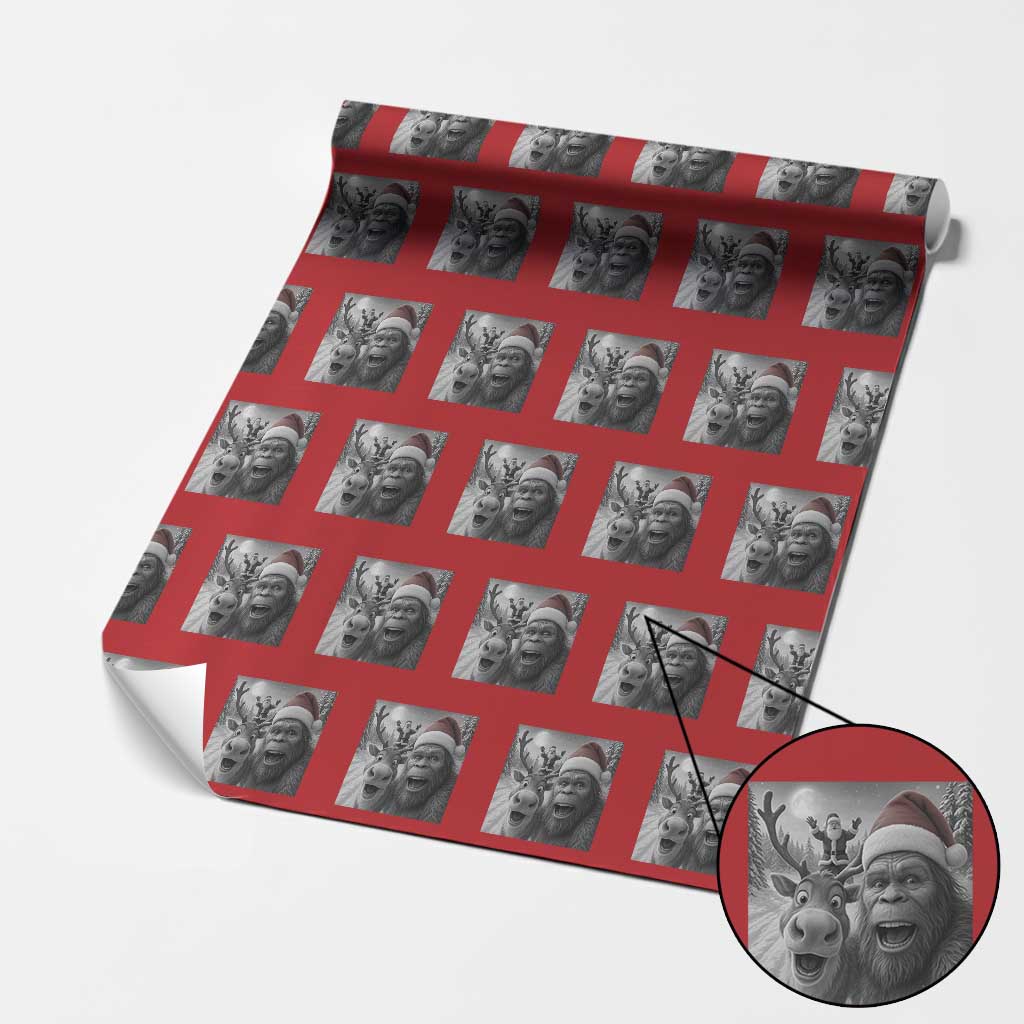 Funny Bigfoot Selfie Christmas Wrapping Paper Roll Santa Reindeer Sasquatch Xmas TS14 Red Print Your Wear