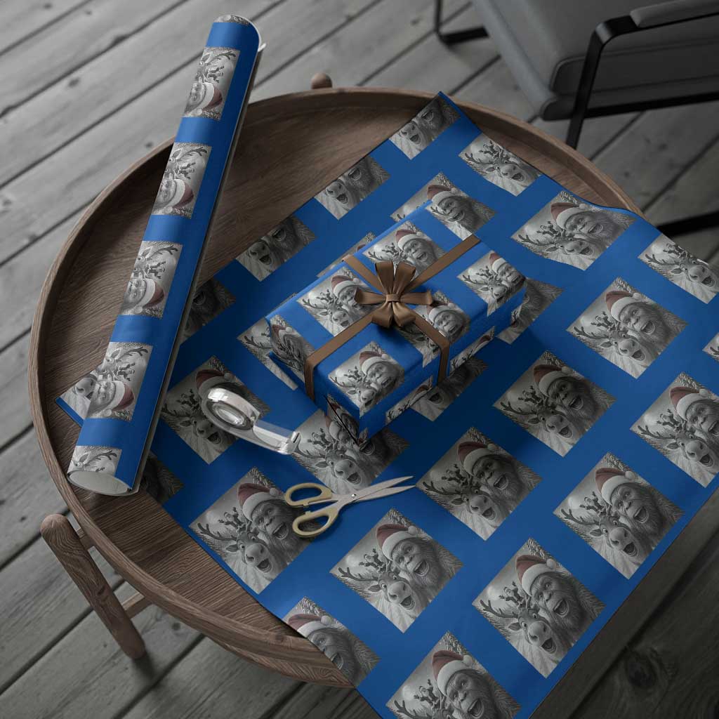 Funny Bigfoot Selfie Christmas Wrapping Paper Roll Santa Reindeer Sasquatch Xmas TS14 Blue Print Your Wear