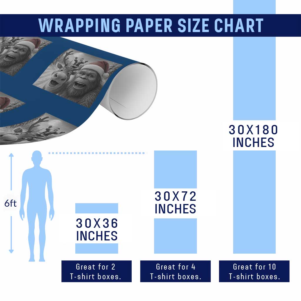 Funny Bigfoot Selfie Christmas Wrapping Paper Roll Santa Reindeer Sasquatch Xmas TS14 Print Your Wear