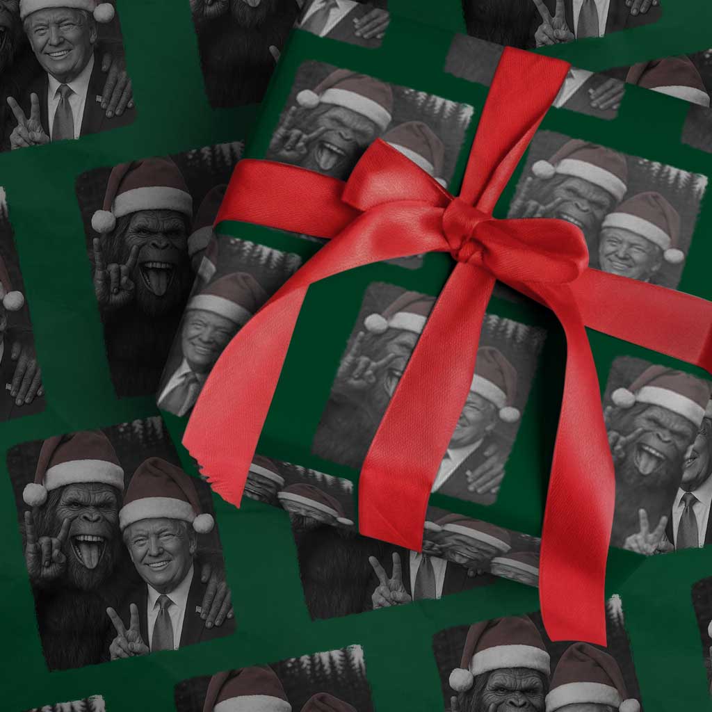 Funny Bigfoot Selfie Christmas Wrapping Paper Roll Sasquatch Trump Meme TS14 Green Print Your Wear