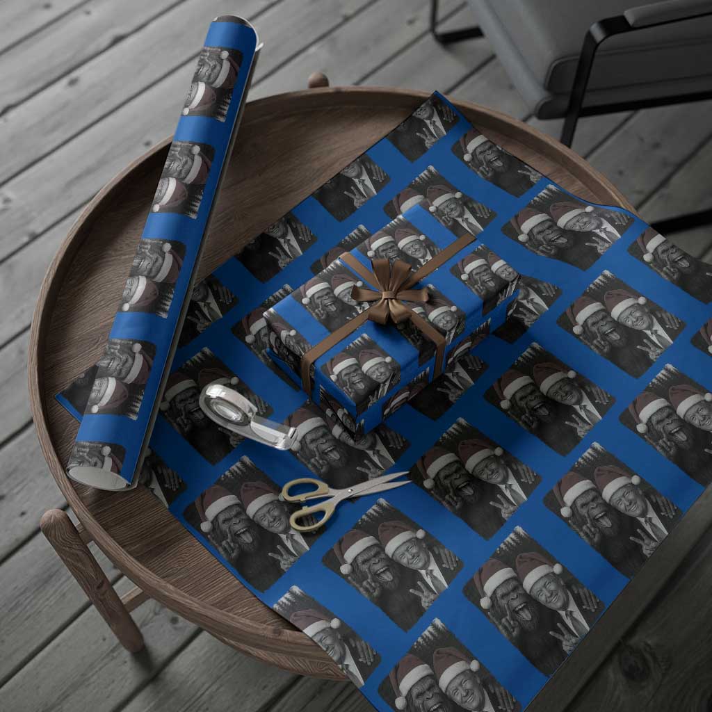 Funny Bigfoot Selfie Christmas Wrapping Paper Roll Sasquatch Trump Meme TS14 Blue Print Your Wear