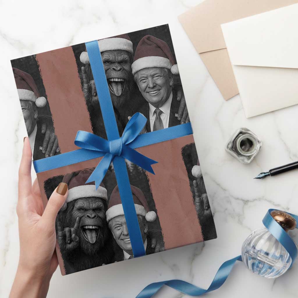 Funny Bigfoot Selfie Christmas Wrapping Paper Roll Sasquatch Trump Meme TS14 Mocha Print Your Wear