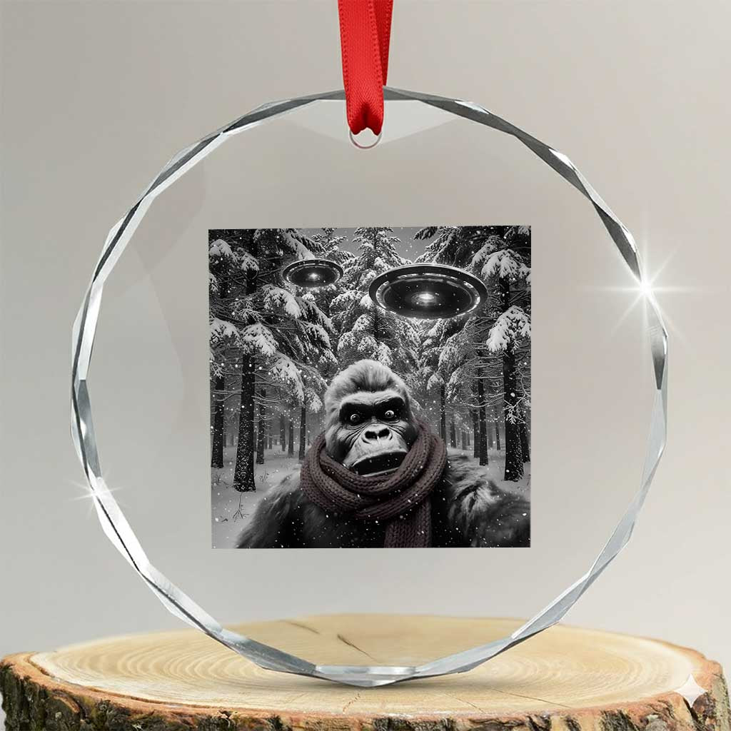Funny Bigfoot Selfie Crystal Glass Ornament Sasquatch Alien UFO Christmas TS14 Transparent Glass 3'' Circle Print Your Wear