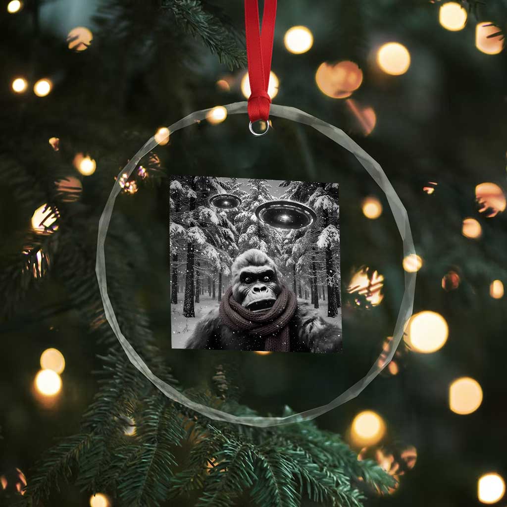 Funny Bigfoot Selfie Crystal Glass Ornament Sasquatch Alien UFO Christmas TS14 Print Your Wear