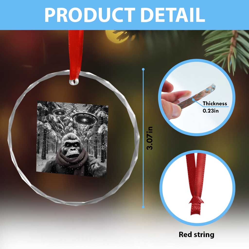 Funny Bigfoot Selfie Crystal Glass Ornament Sasquatch Alien UFO Christmas TS14 Print Your Wear