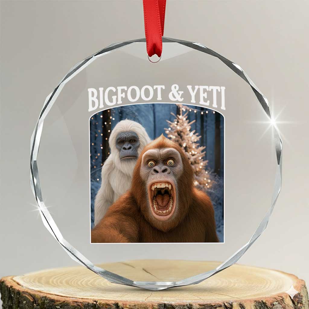 Funny Bigfoot Selfie Crystal Glass Ornament Sasquatch Yeti Christmas TS14 Transparent Glass 3'' Circle Print Your Wear