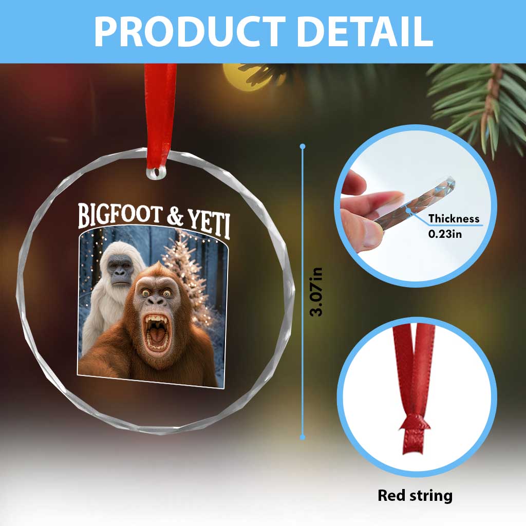 Funny Bigfoot Selfie Crystal Glass Ornament Sasquatch Yeti Christmas TS14 Print Your Wear
