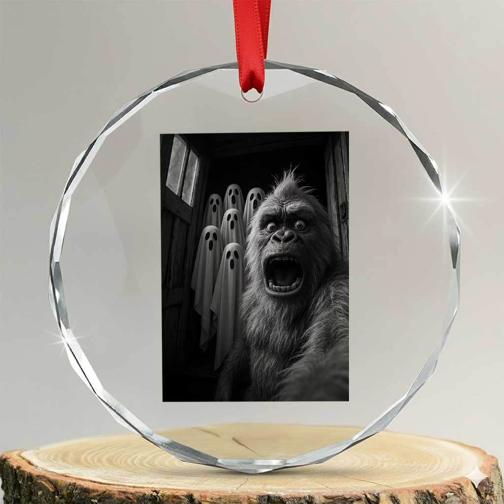 Funny Bigfoot Selfie Halloween Crystal Glass Ornament Sasquatch Ghost Haunted House TS14 Transparent Glass 3'' Circle Print Your Wear