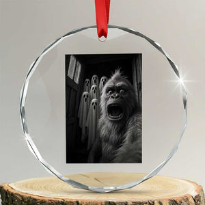 Funny Bigfoot Selfie Halloween Crystal Glass Ornament Sasquatch Ghost Haunted House TS14 Transparent Glass 3'' Circle Print Your Wear