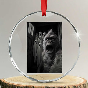 Funny Bigfoot Selfie Halloween Crystal Glass Ornament Sasquatch Ghost Haunted House TS14 Transparent Glass 3'' Circle Print Your Wear
