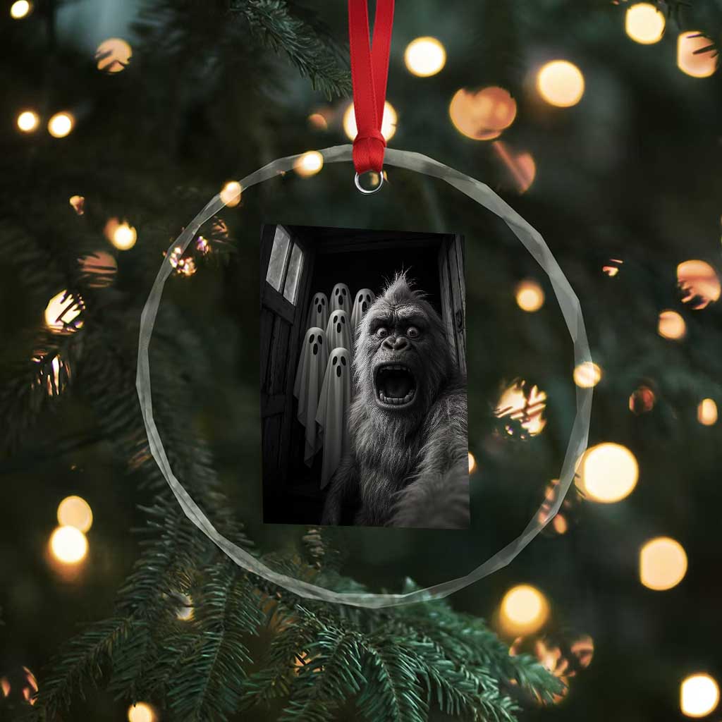 Funny Bigfoot Selfie Halloween Crystal Glass Ornament Sasquatch Ghost Haunted House TS14 Print Your Wear