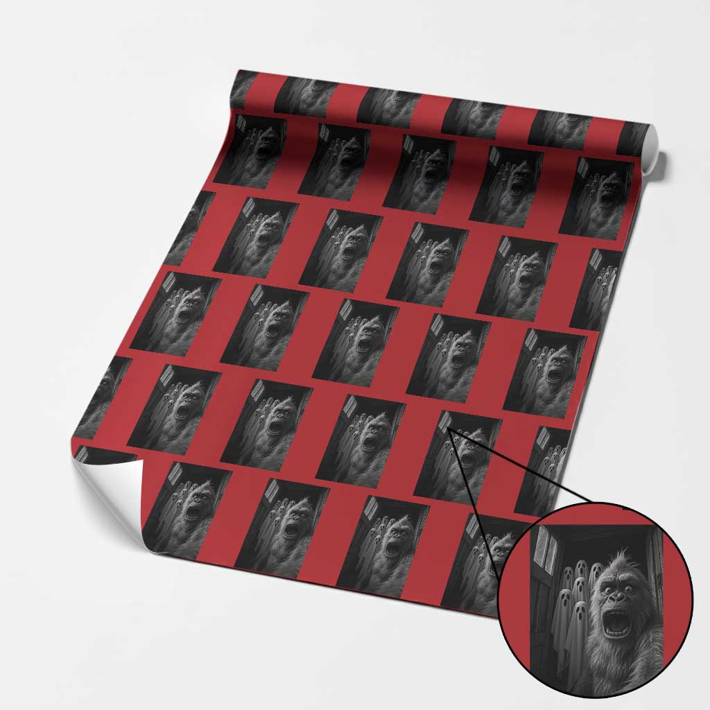 Funny Bigfoot Selfie Halloween Wrapping Paper Roll Sasquatch Ghost Haunted House TS14 Red Print Your Wear