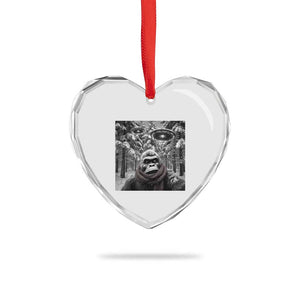 Funny Bigfoot Selfie Heart Crystal Glass Ornament Sasquatch Alien UFO Christmas TS14 Print Your Wear