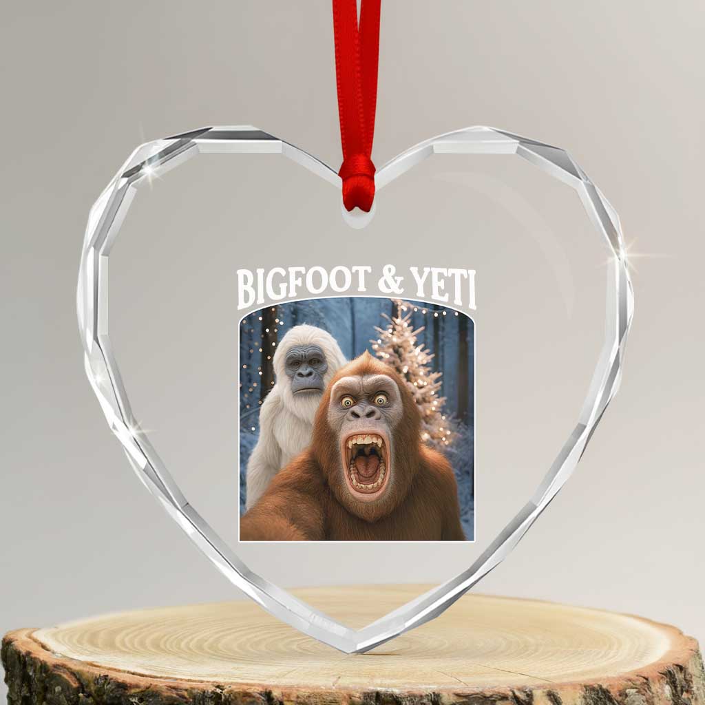 Funny Bigfoot Selfie Heart Crystal Glass Ornament Sasquatch Yeti Christmas TS14 Transparent Glass 3'' Heart Print Your Wear