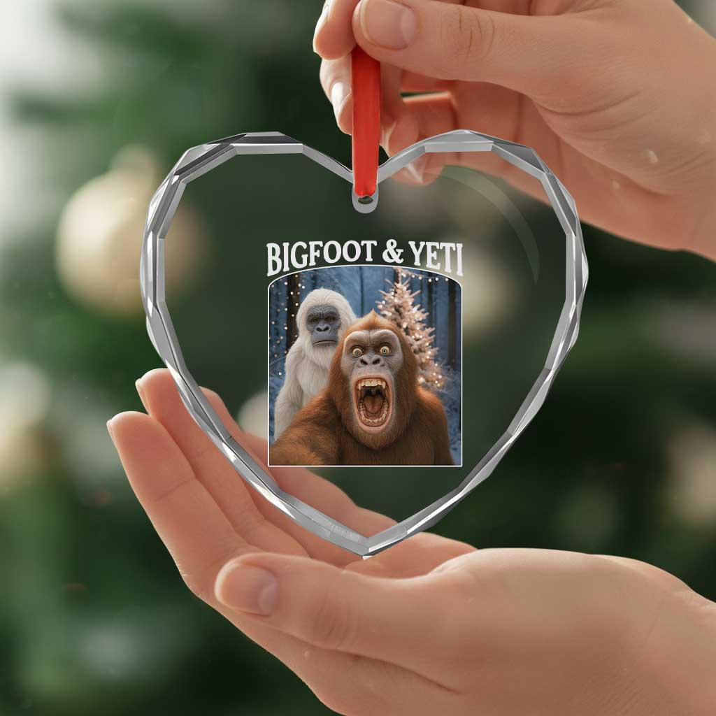 Funny Bigfoot Selfie Heart Crystal Glass Ornament Sasquatch Yeti Christmas TS14 Print Your Wear