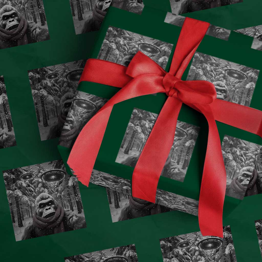 Funny Bigfoot Selfie Wrapping Paper Roll Sasquatch Alien UFO Christmas TS14 Green Print Your Wear