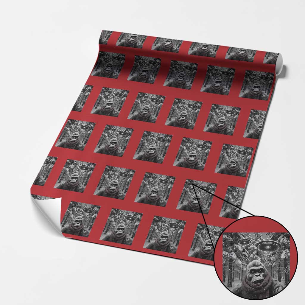 Funny Bigfoot Selfie Wrapping Paper Roll Sasquatch Alien UFO Christmas TS14 Red Print Your Wear