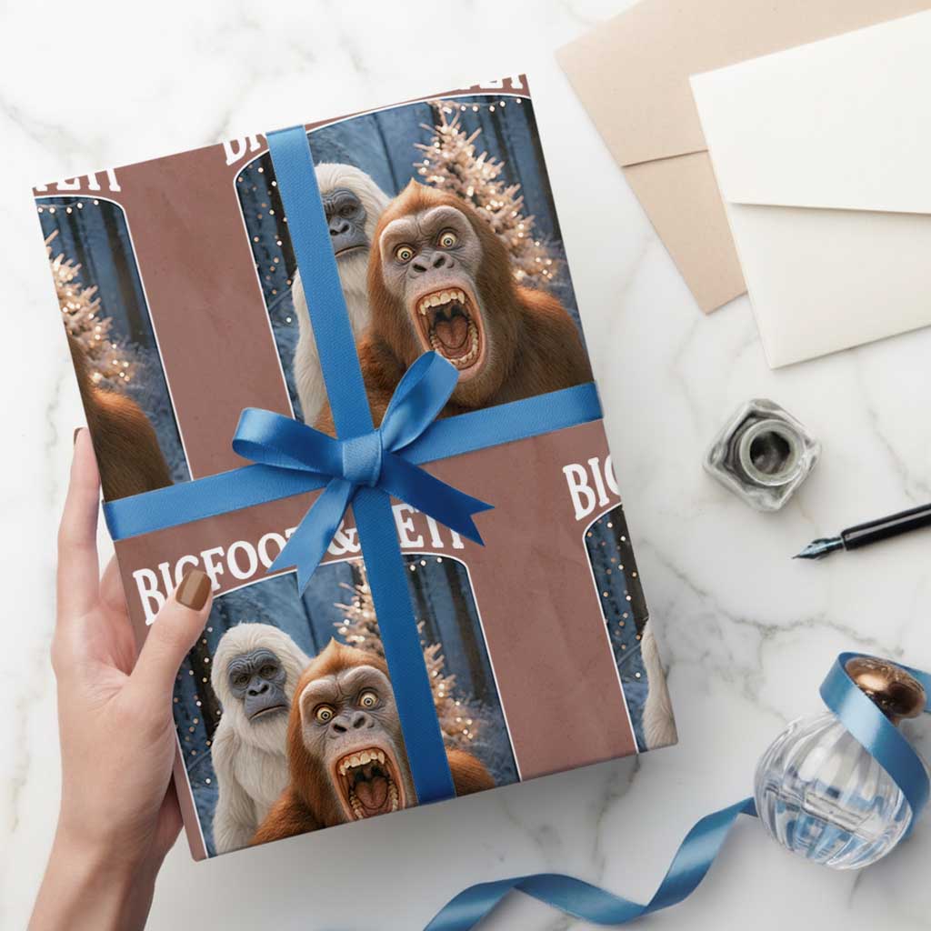Funny Bigfoot Selfie Wrapping Paper Roll Sasquatch Yeti Christmas TS14 Mocha Print Your Wear