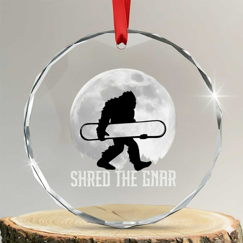 Funny Bigfoot Snowboarding Crystal Glass Ornament Shred The Gnar Moon Snowboard TS11 Transparent Glass 3'' Circle Print Your Wear