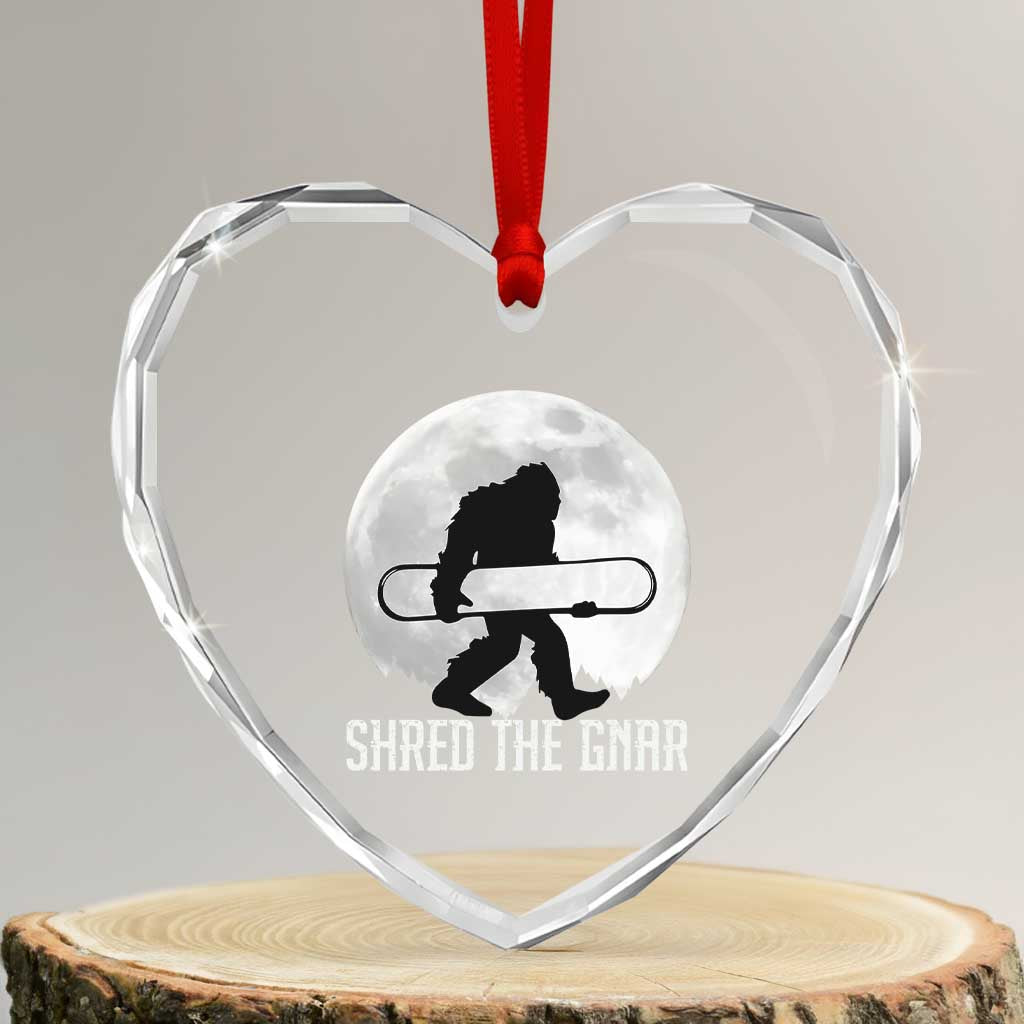Funny Bigfoot Snowboarding Heart Crystal Glass Ornament Shred The Gnar Moon Snowboard TS11 Transparent Glass 3'' Heart Print Your Wear