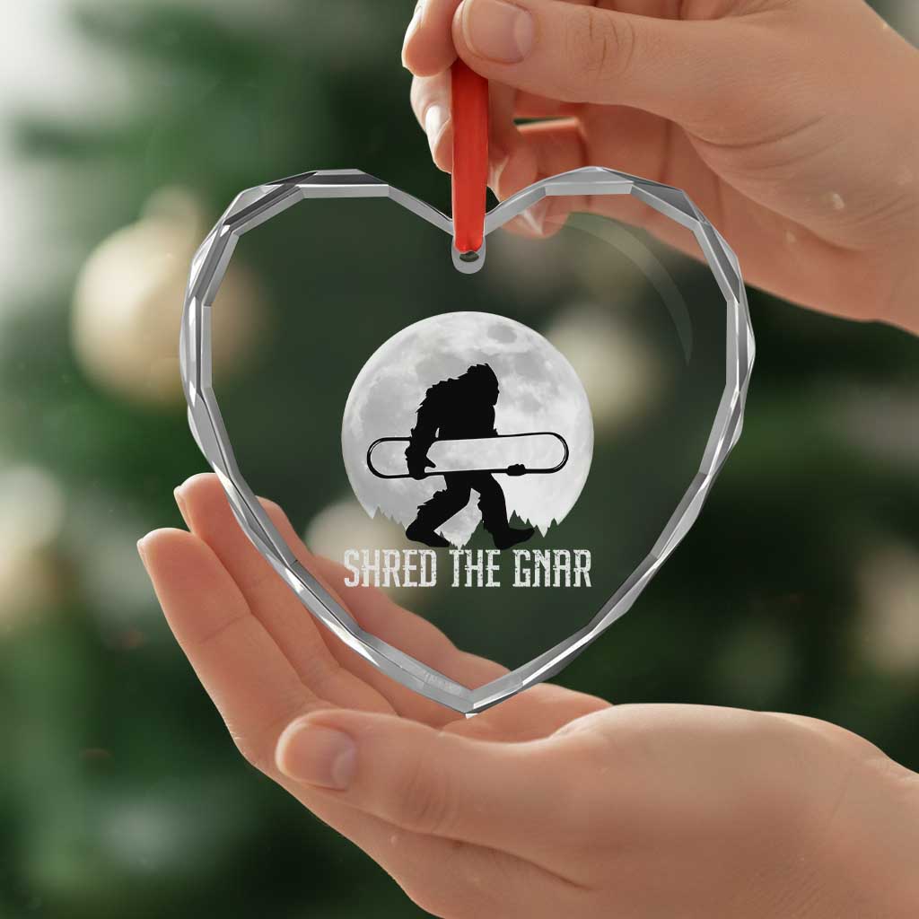 Funny Bigfoot Snowboarding Heart Crystal Glass Ornament Shred The Gnar Moon Snowboard TS11 Print Your Wear