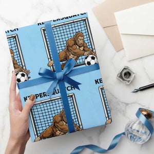 Funny Bigfoot Soccer Goalkeeper Wrapping Paper Roll Keepersquatch TS12 Light Blue Print Your Wear