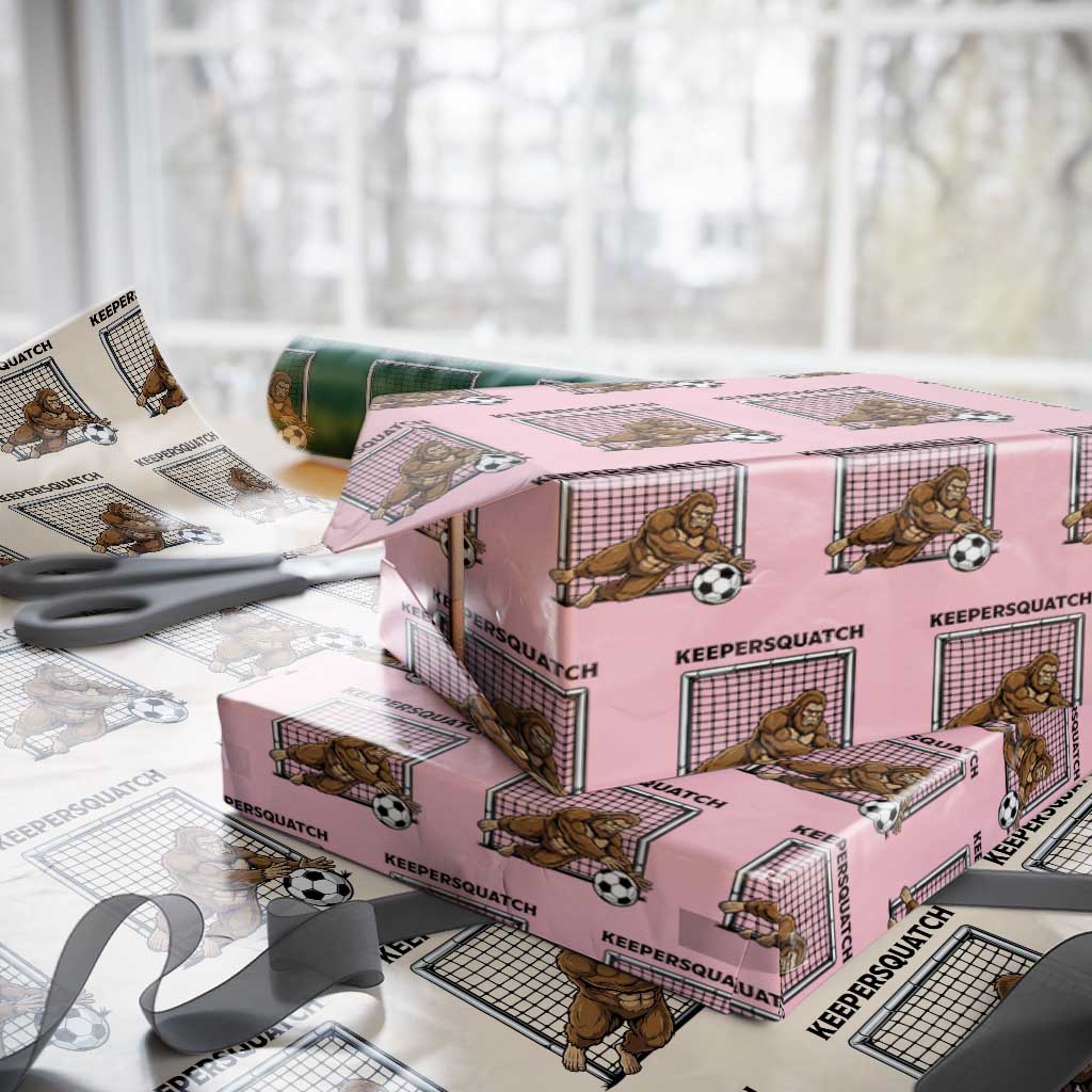 Funny Bigfoot Soccer Goalkeeper Wrapping Paper Roll Keepersquatch TS12 Light Pink Print Your Wear