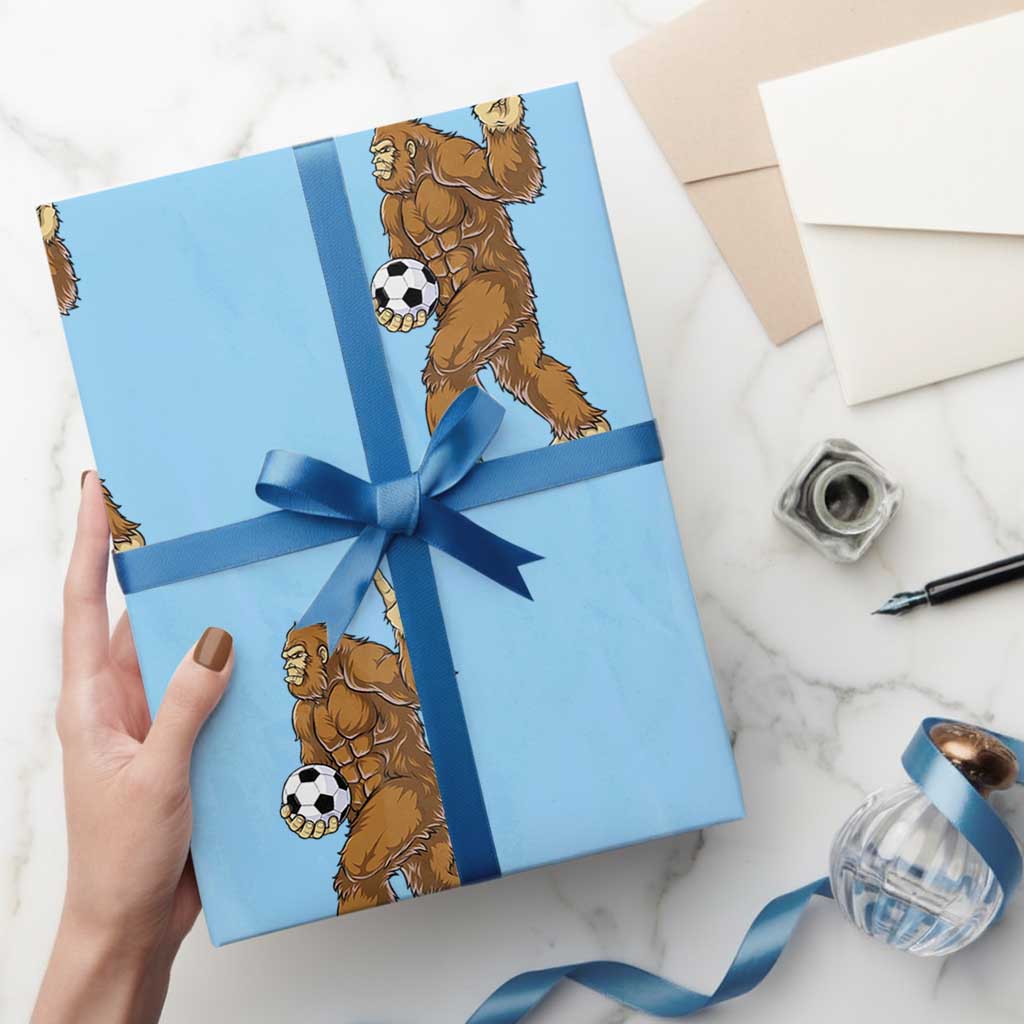 Funny Bigfoot Soccer Player Wrapping Paper Roll Folklore Cryptid Gift TS12 Light Blue Print Your Wear
