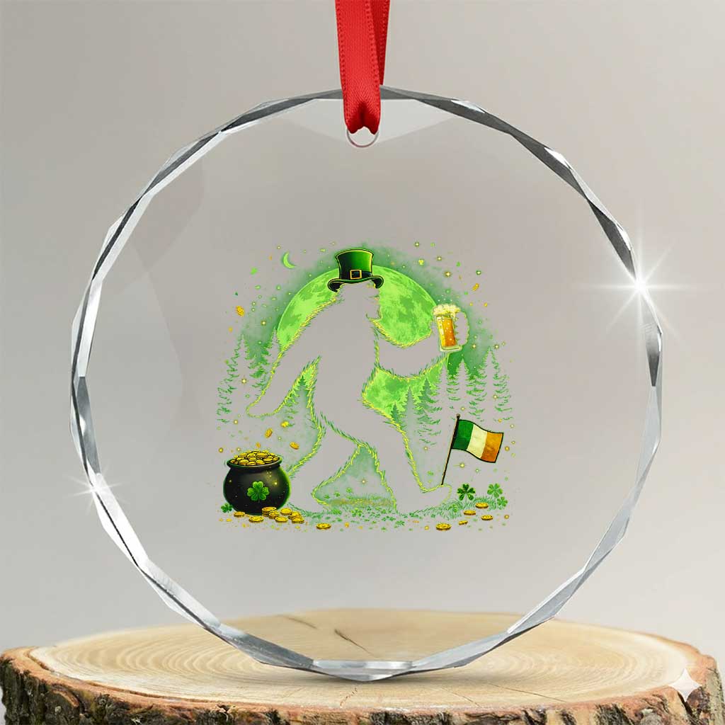 Funny Bigfoot St Patricks Day Crystal Glass Ornament Sasquatch Drinking Green Beer Lover TS14 Transparent Glass 3'' Circle Print Your Wear