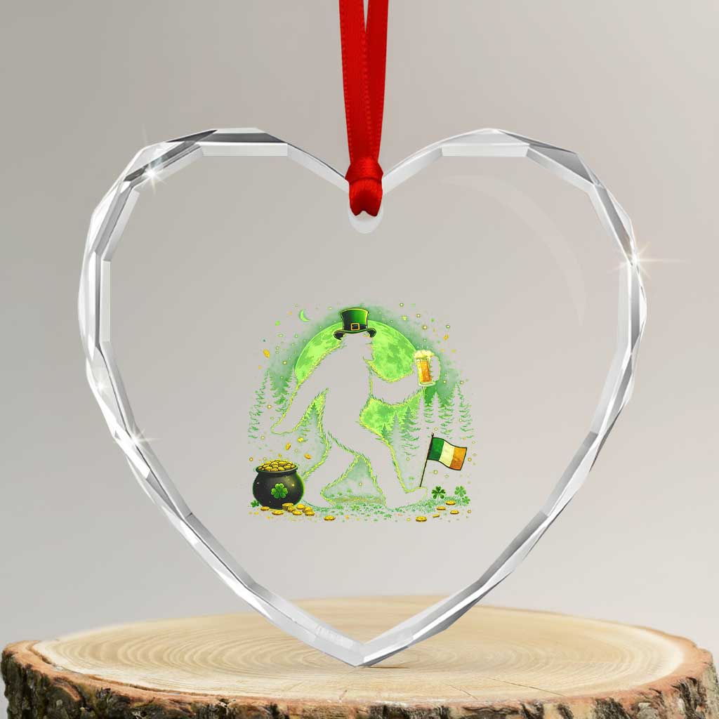 Funny Bigfoot St Patricks Day Heart Crystal Glass Ornament Sasquatch Drinking Green Beer Lover TS14 Transparent Glass 3'' Heart Print Your Wear