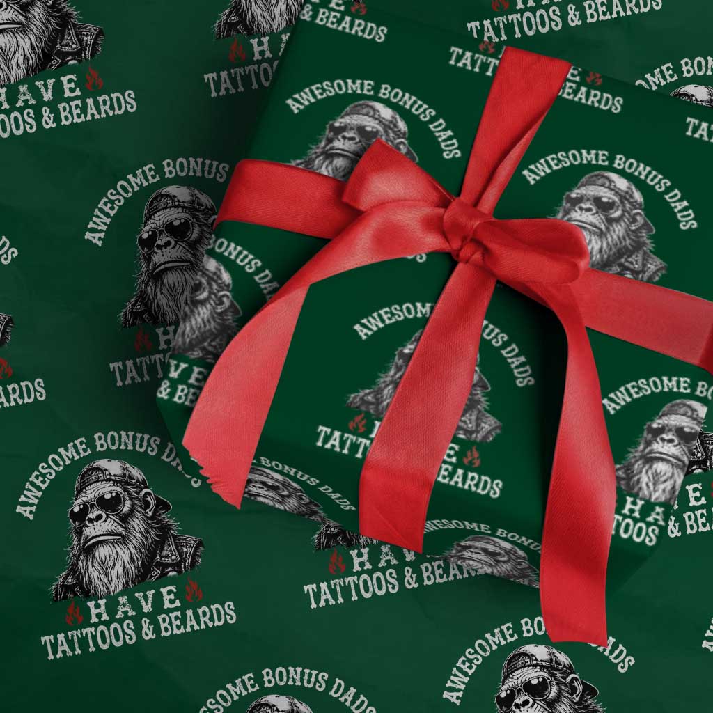 Funny Bigfoot Stepdad Wrapping Paper Roll Awesome Bonus Dads Have Tattoos And Beards