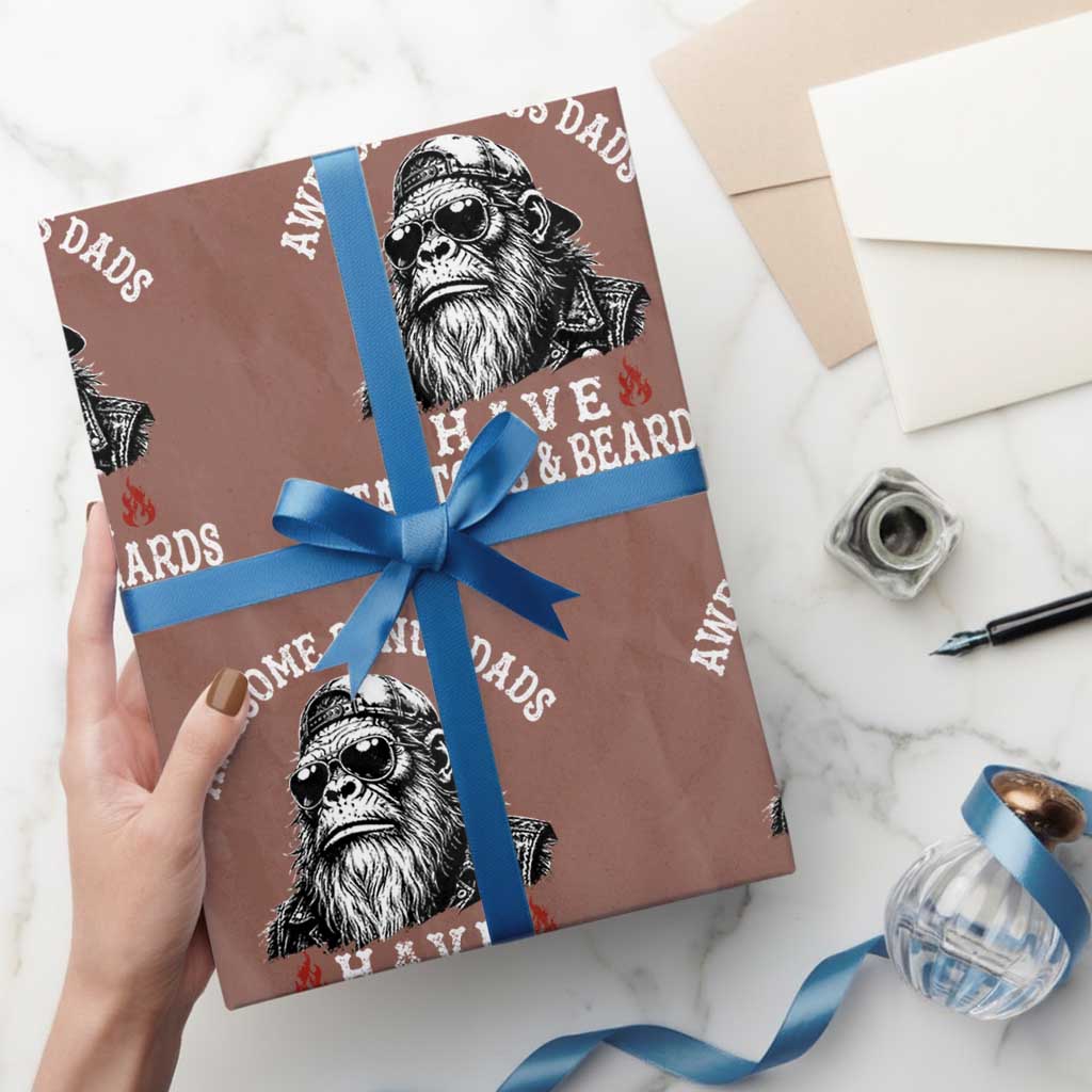 Funny Bigfoot Stepdad Wrapping Paper Roll Awesome Bonus Dads Have Tattoos And Beards