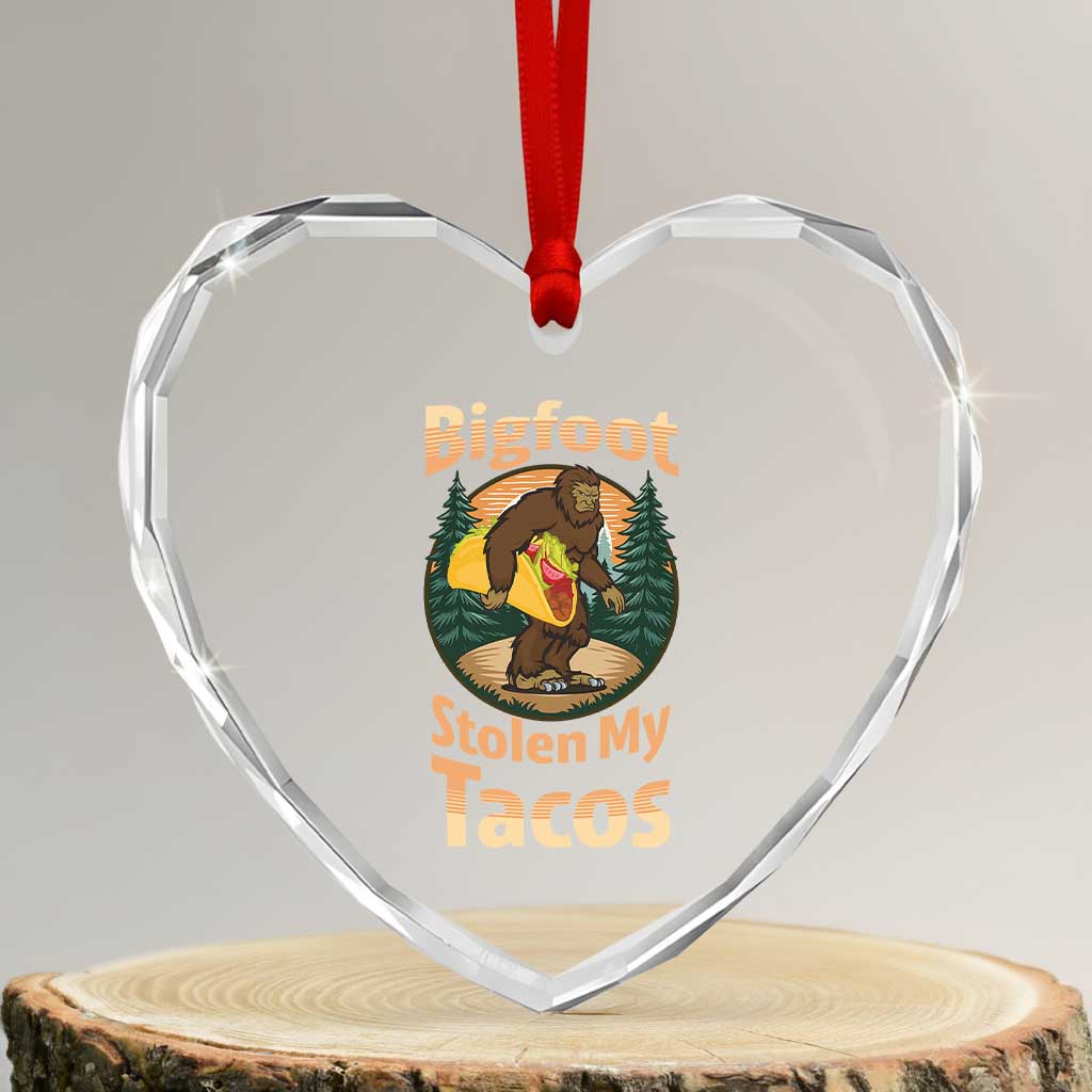 Funny Bigfoot Stole My Tacos Heart Crystal Glass Ornament Sasquatch Taco Lover TS12 Transparent Glass 3'' Heart Print Your Wear