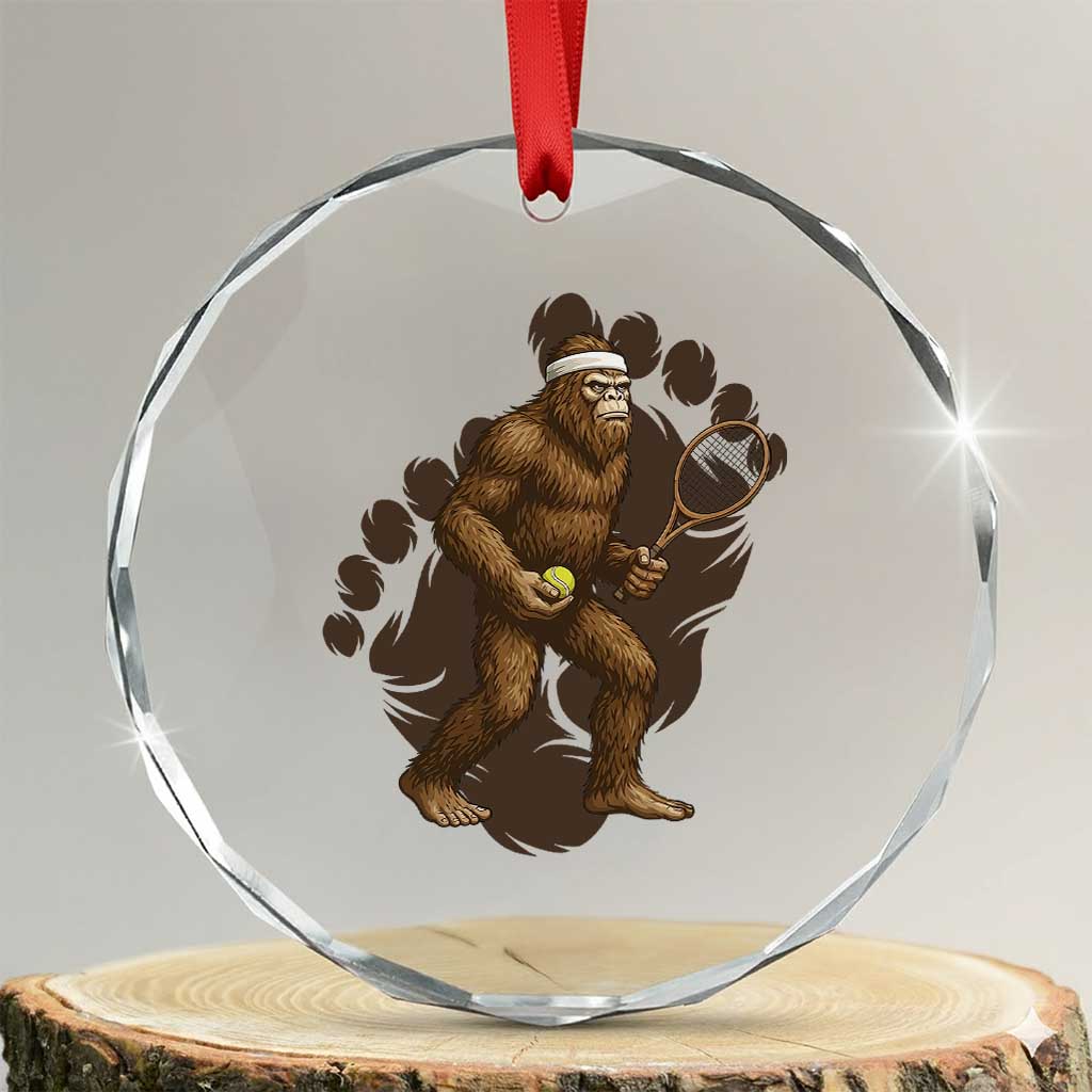 Funny Bigfoot Tennis Player Crystal Glass Ornament Folklore Cryptid Gift TS12 Transparent Glass 3'' Circle Print Your Wear