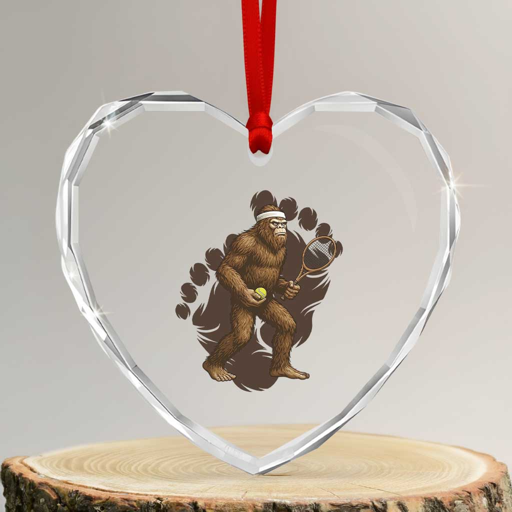 Funny Bigfoot Tennis Player Heart Crystal Glass Ornament Folklore Cryptid Gift TS12 Transparent Glass 3'' Heart Print Your Wear