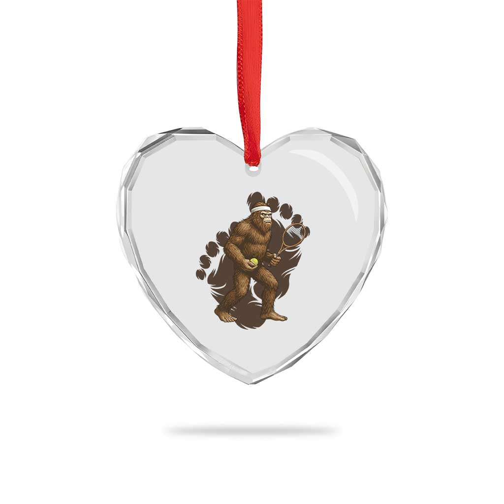 Funny Bigfoot Tennis Player Heart Crystal Glass Ornament Folklore Cryptid Gift TS12 Print Your Wear