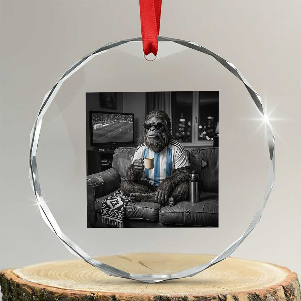 Funny Bigfoot Watching Soccer Crystal Glass Ornament Argentina Futbol Fan TS12 Transparent Glass 3'' Circle Print Your Wear