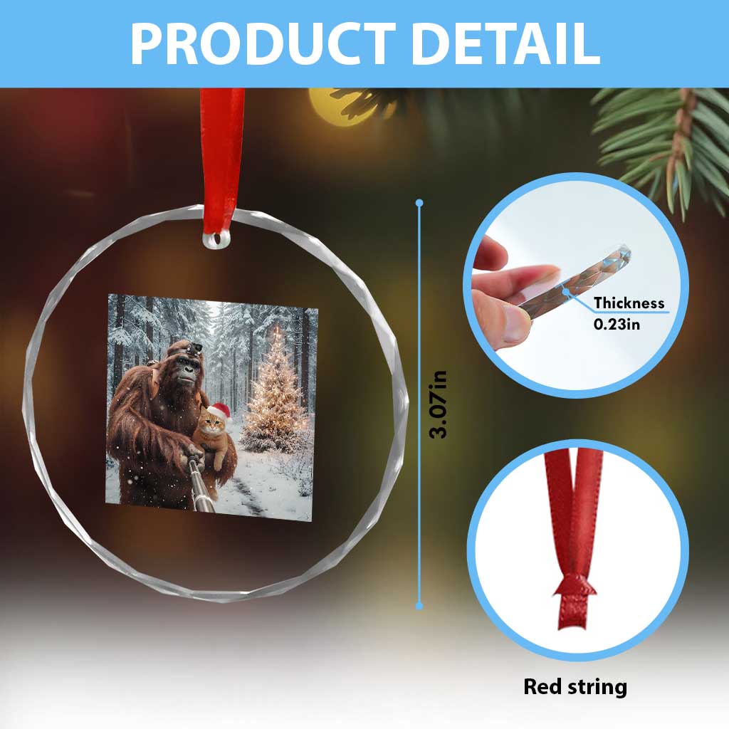 Funny Bigfoot With Cat Selfie Christmas Crystal Glass Ornament TS14 Print Your Wear