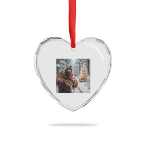 Funny Bigfoot With Cat Selfie Christmas Heart Crystal Glass Ornament TS14 Print Your Wear