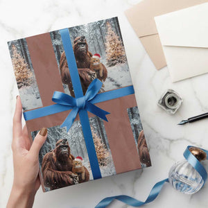 Funny Bigfoot With Cat Selfie Christmas Wrapping Paper Roll TS14 Mocha Print Your Wear