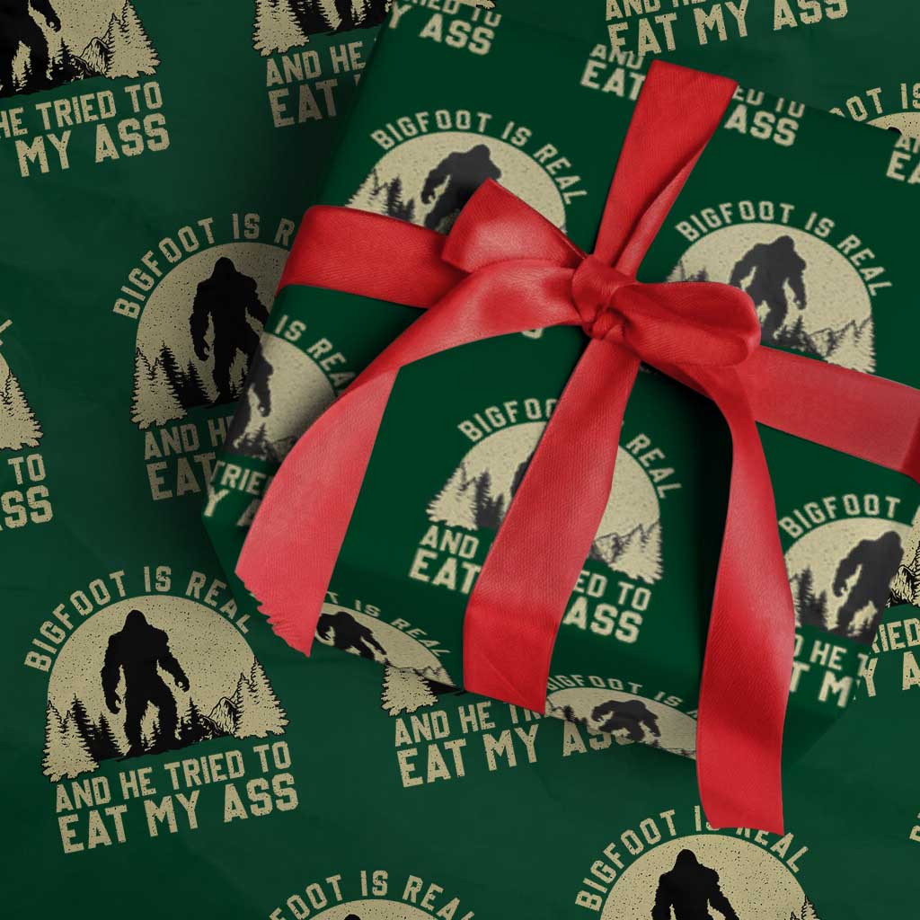 Funny Bigfoot Wrapping Paper Roll Sasquatch Big Foot Eat My Ass Vintage Cryptid Meme TS10 Green Print Your Wear
