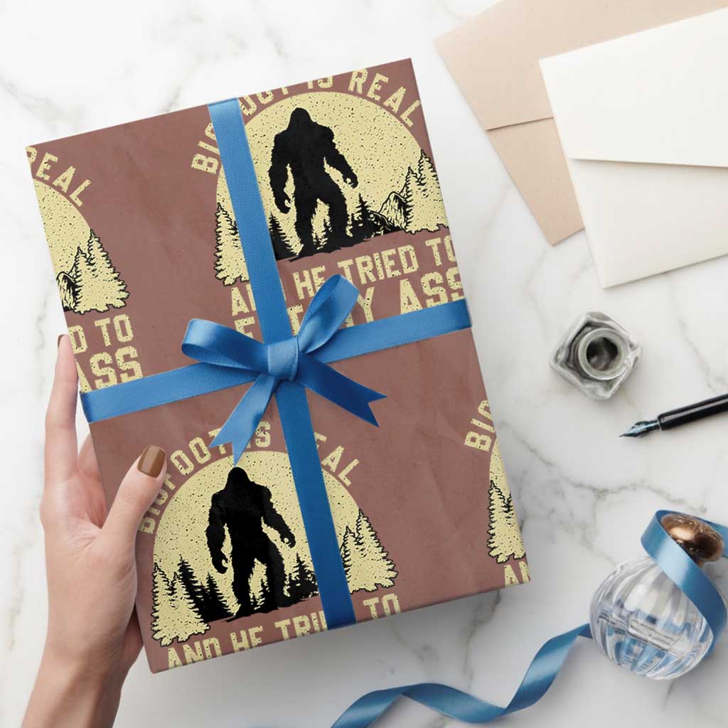 Funny Bigfoot Wrapping Paper Roll Sasquatch Big Foot Eat My Ass Vintage Cryptid Meme TS10 Mocha Print Your Wear