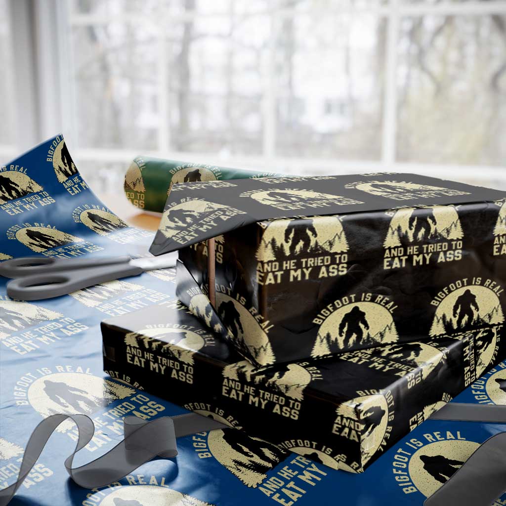 Funny Bigfoot Wrapping Paper Roll Sasquatch Big Foot Eat My Ass Vintage Cryptid Meme TS10 Black Print Your Wear